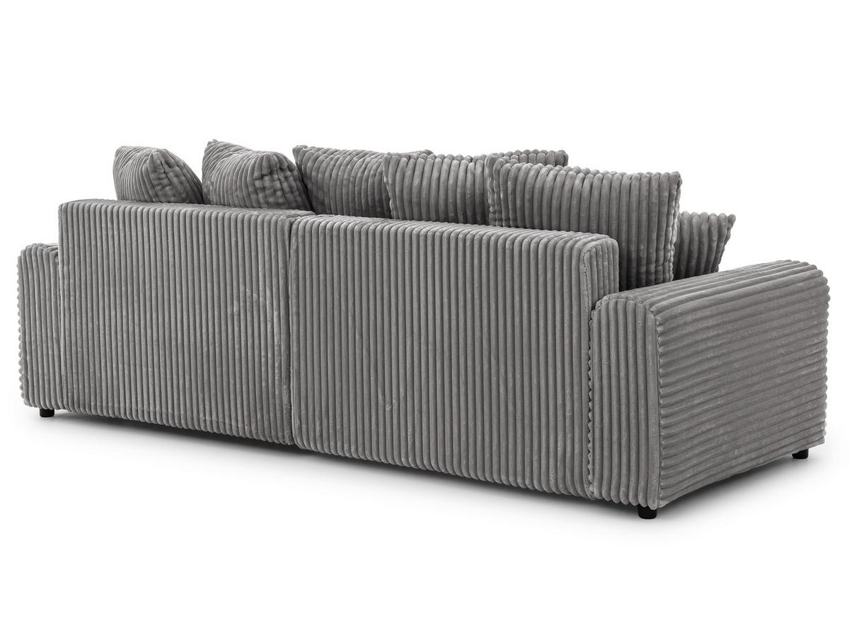 ECKSOFA Calma mit Schlaffunktion und Bettkasten im Bumpy-Design aus weichem Grau Plüschcord - Ottomane rechts - Schwarz/Grau, Holz/Kunststoff (140/239cm) - S-Style