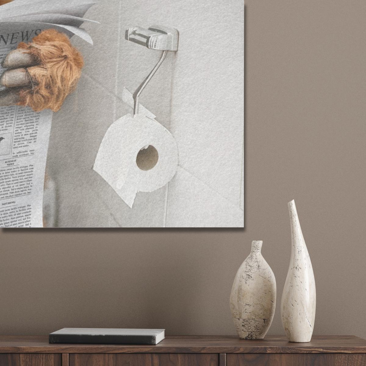 AKUSTIKBILD Schottischer Highlander - Tier - Zeitung - Toilette Wandbild Wohnzimmer 100x70 cm - Kastanienfarben, Kunststoff (100/70/0.9cm) - MuchoWow