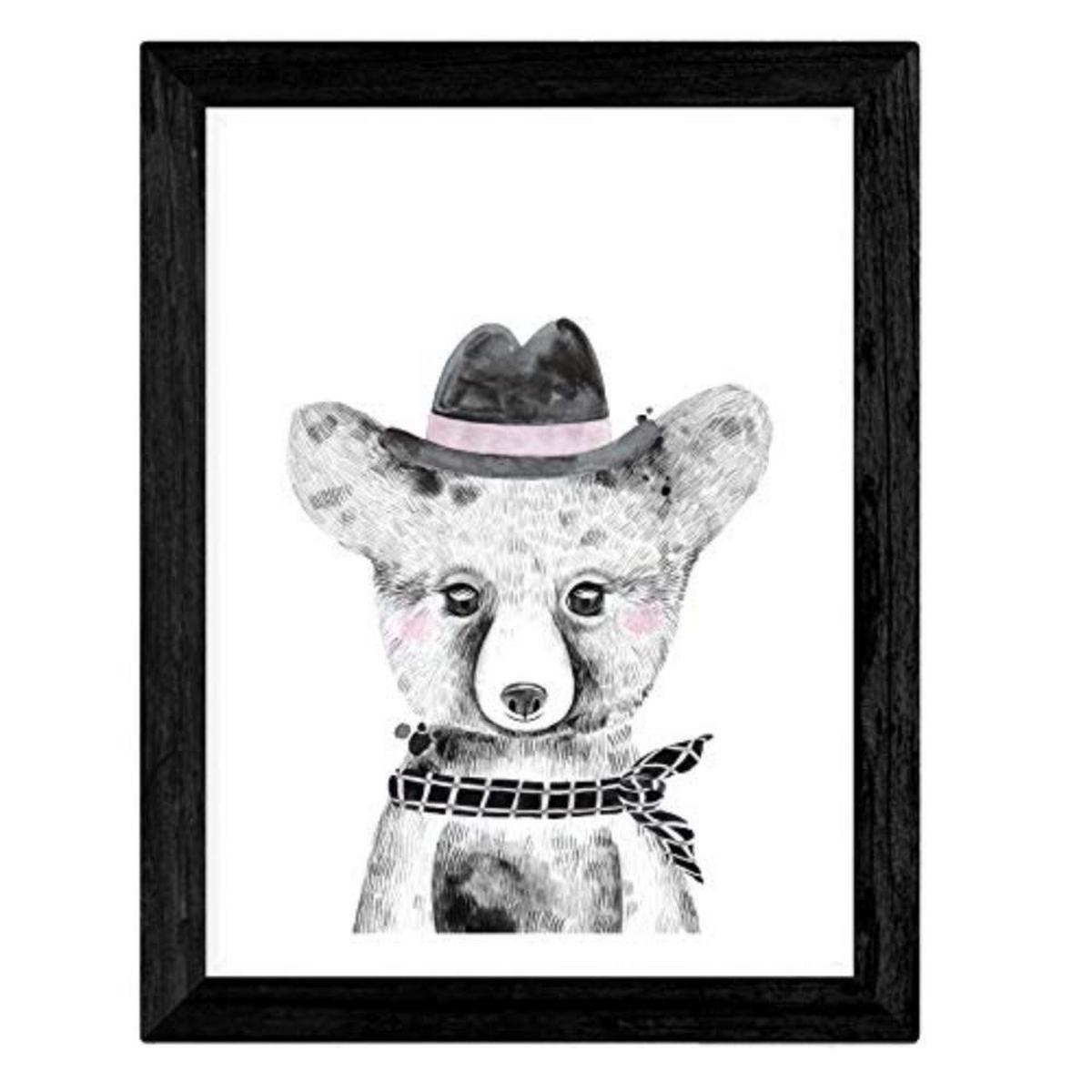 POSTER Set mit 4 „Tieren mit Rosa und Grün Accessoires A4 Schwarzer Rahmen - Schwarz, Papier (29.7/3cm) - Nacnic