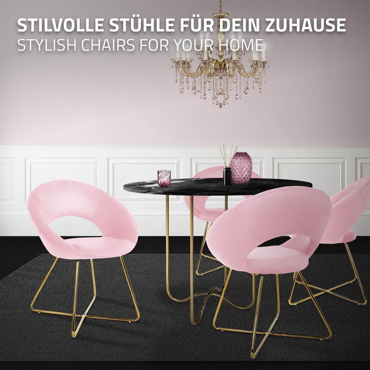 ESSZIMMERSTÜHLE 2er Set Rosa Samt - Pink/Goldfarben, Metall (53/77/64cm) - ML-DESIGN