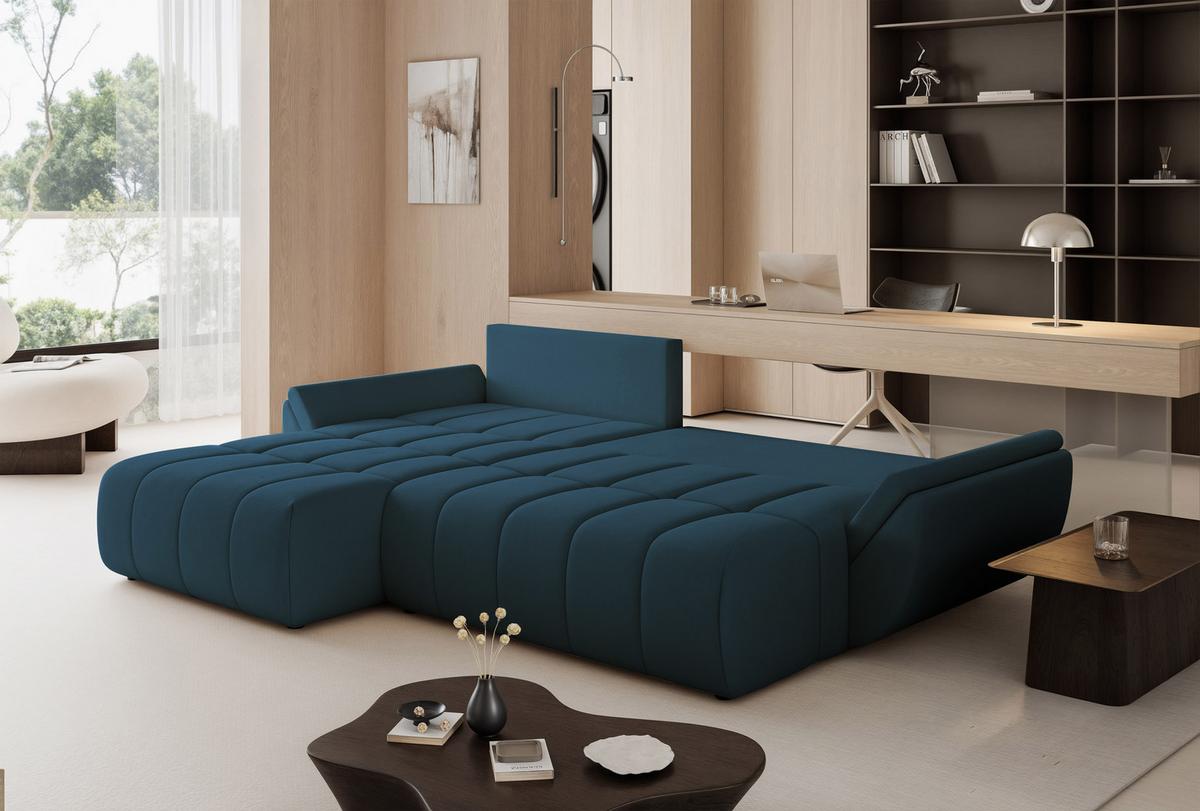 ECKSOFA ARO mit Schlaffunktion und Bettkasten Marineblau - Schwarz/Dunkelblau, Kunststoff/Textil (280/190cm) - Idohome