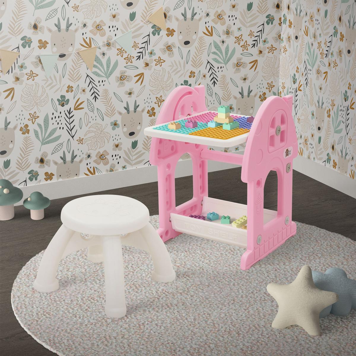 KINDERSPIELTISCH 2in1 mit Hocker Rosa-Weiß - Pink, Kunststoff (39/71/37.5cm) - Joyz