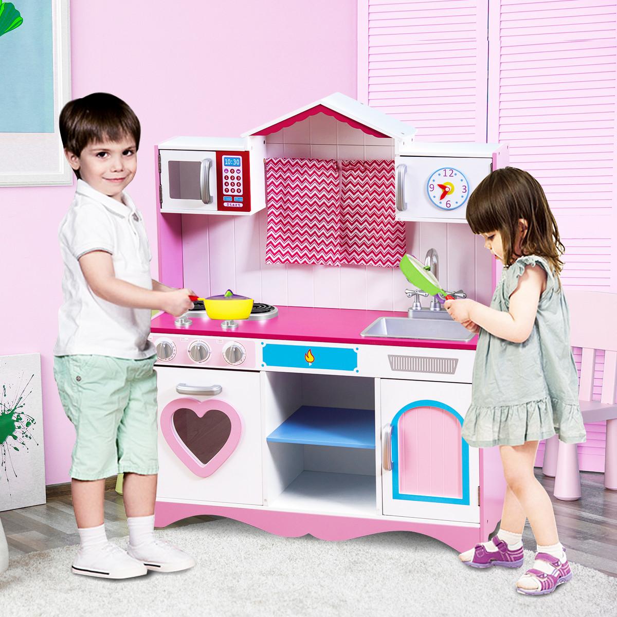 KINDERKÜCHE Holz Pink - Pink, Holz (82/101/30cm) - COSTWAY