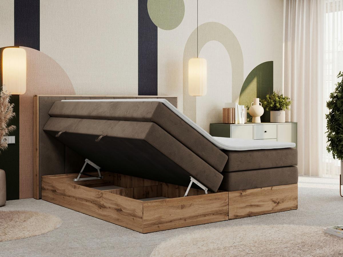 BOXSPRINGBETT ALBERO 1 KING 160/200 Braun Velvet - H4 - Braun, Holz/Textil (160/200cm) - MKS