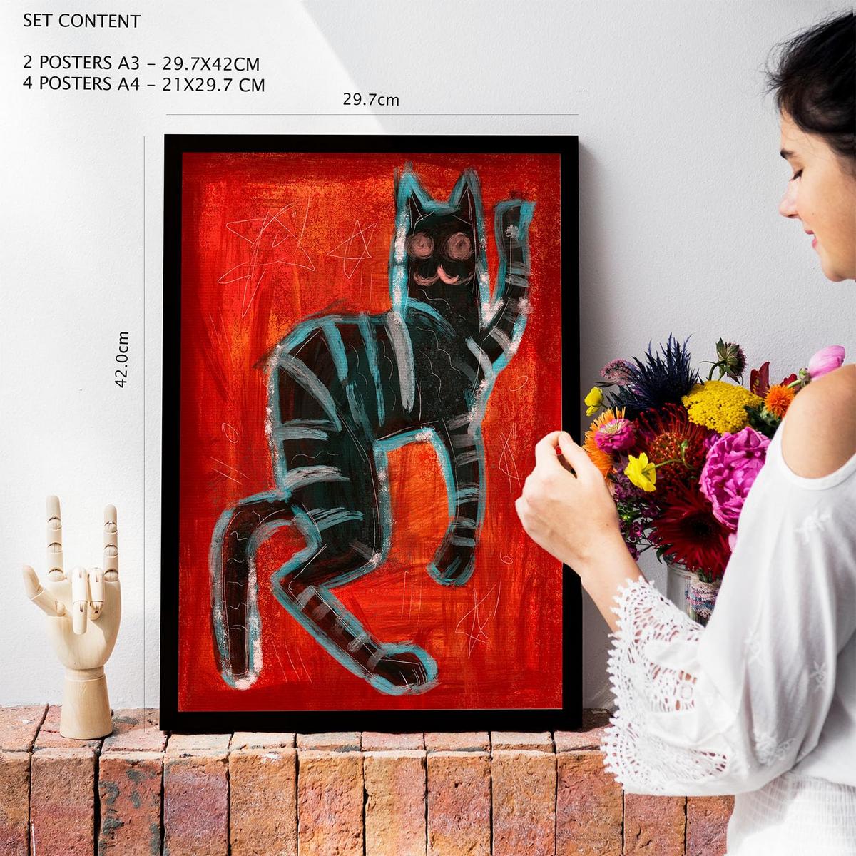 POSTER Set Mit 6 Kreaturen Frames 1 In Tiere Abstracts Ästhetische Dekorative Gemälde Für Ihr Wohnzimmer Schlafzimmer Zuhause A3 & A4 Schwarzer Rahmen - Schwarz, Papier (29/3cm) - Nacnic
