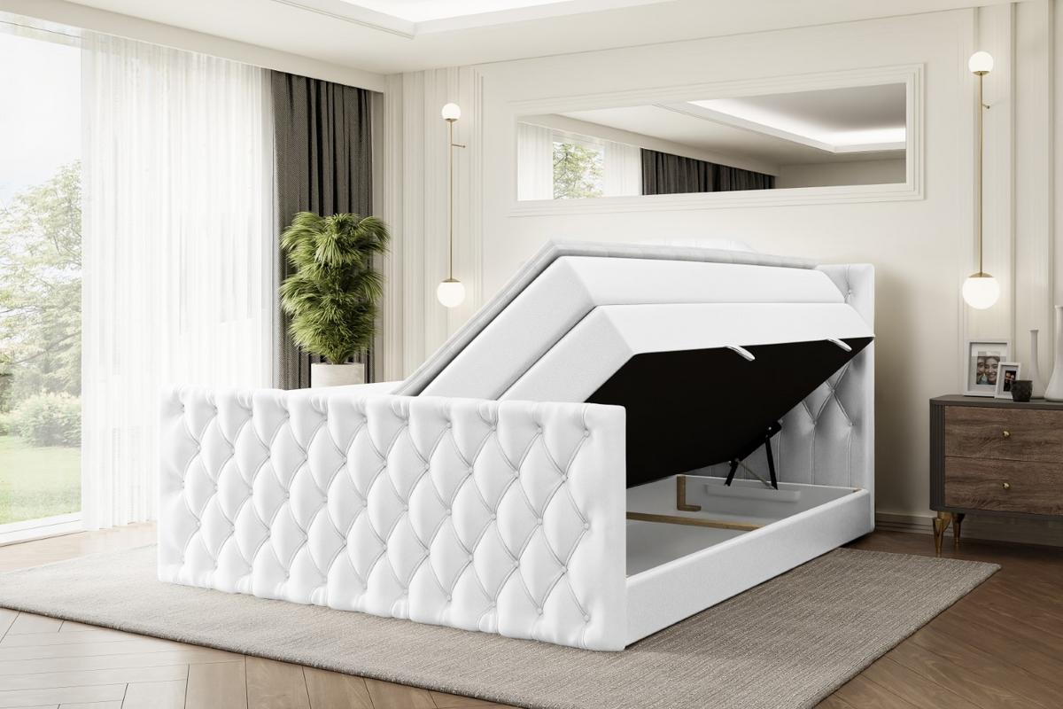 BOXSPRINGBETT VILA-1-Z KING - 140x200 - H3/H4 - Weiß Hochglanz - Weiß Hochglanz, Holzwerkstoff (140/200cm) - ALTDECOR