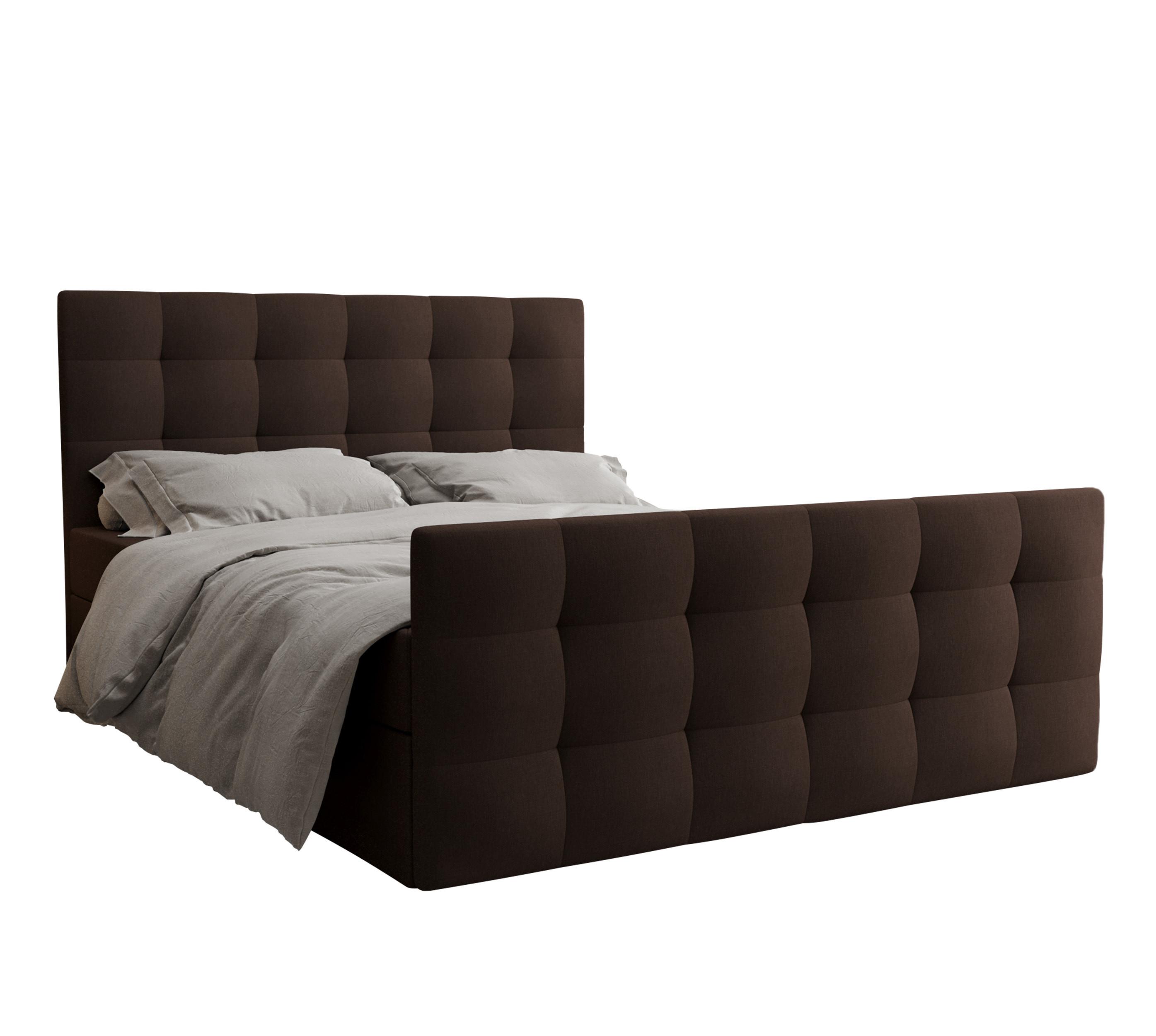 BOXBETT Orchido 140/200 cm in Braun – mit Bettkasten + TOPPER - Schwarz/Braun, Holz/Holzwerkstoff (140/200cm) - AX Living