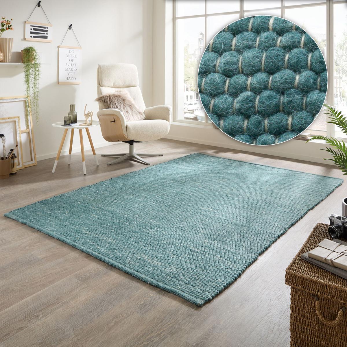 HANDWEBTEPPICH Atlas 40x60 cm - Petrol, Textil (40/60cm) - Rug and Roll