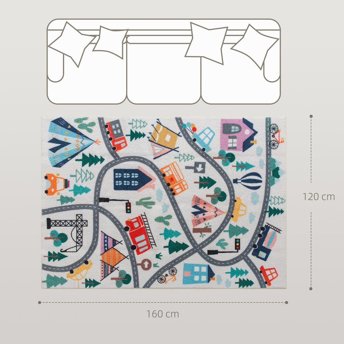 TEPPICH Anti-Rutsch Küchenteppich Kurzflor mit Fleece-Optik, Autobahn-Muster - Multicolor, Textil (120/160cm) - HOMCOM