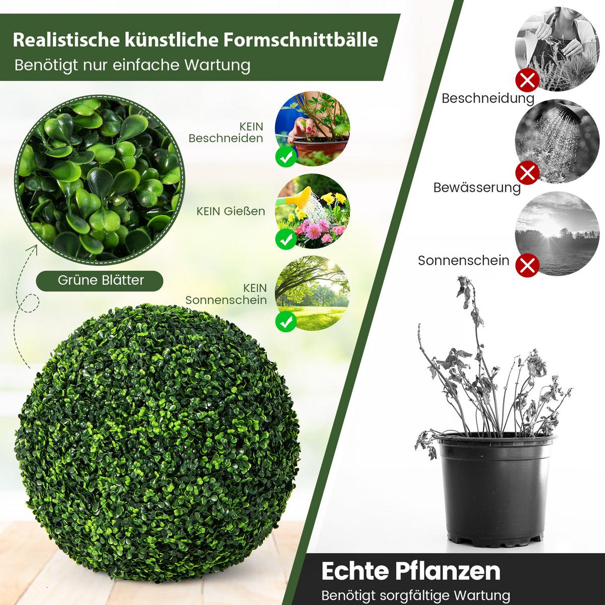 BUCHSBAUMKUGEL UV-beständig Grün(2er-Set) - Grün, Kunststoff (48cm) - COSTWAY