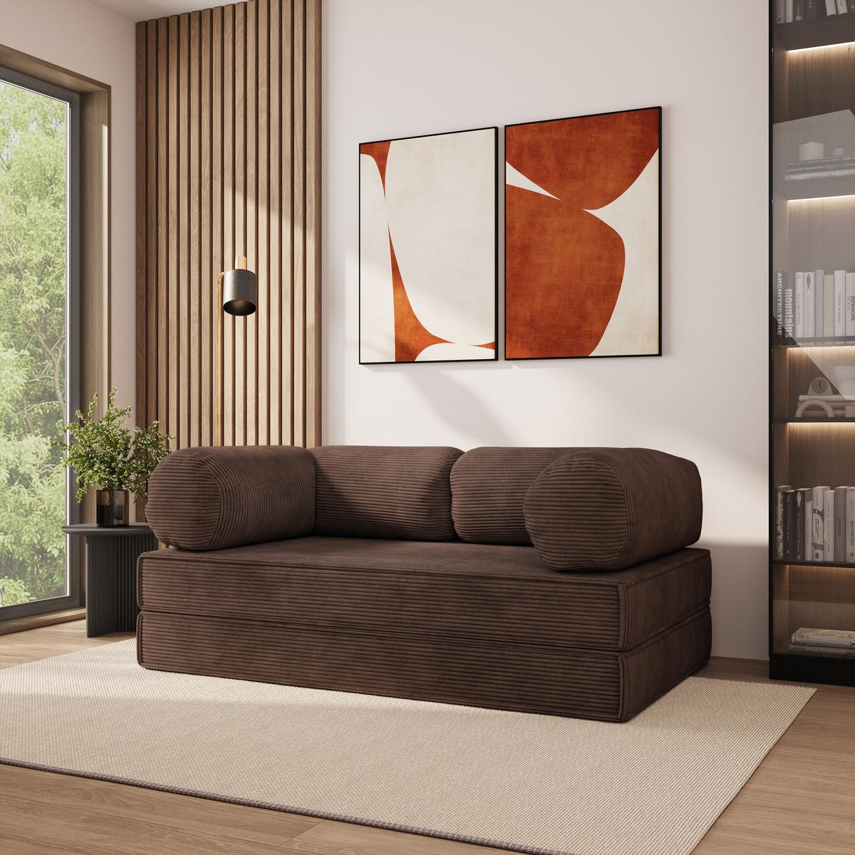 BETTSOFA ALVIO aus Schaumstoff Kordstoff Braun Schlaffunktion - Braun, Textil (170/68/80cm) - MASSENO