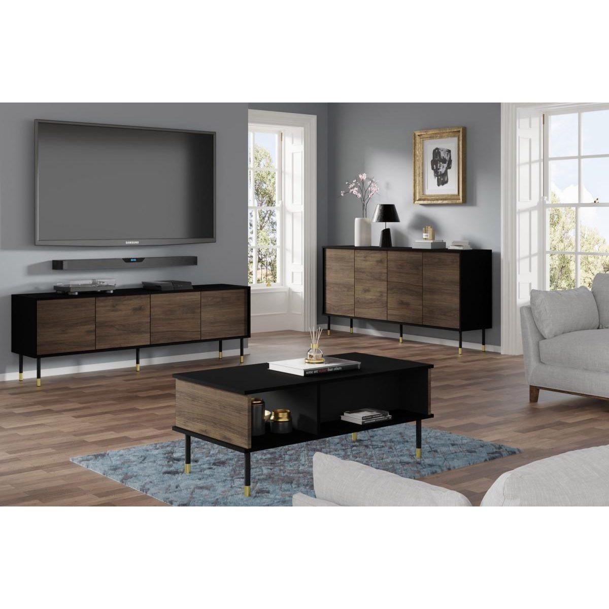 TV-MÖBEL Rani Holz und Schwarz - Braun, Holzwerkstoff (180/60/40cm) - Petits-meubles