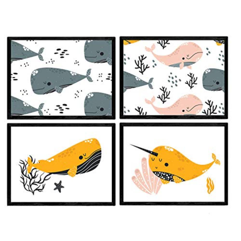 POSTER Set mit 4 Composicion Wale im Meer A3 Rahmenlos - Klar, Papier (29.7/3cm) - Nacnic