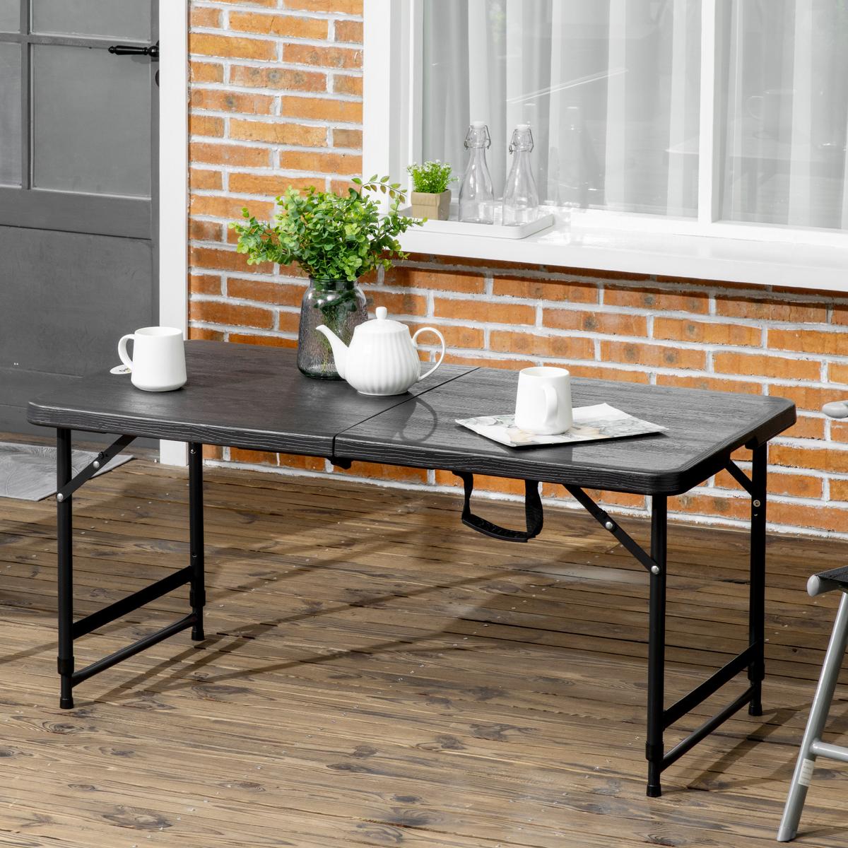 GARTENTISCH, Dunkelgrau, Stahl, HDPE - Dunkelgrau, Metall (118/60/74cm) - Outsunny