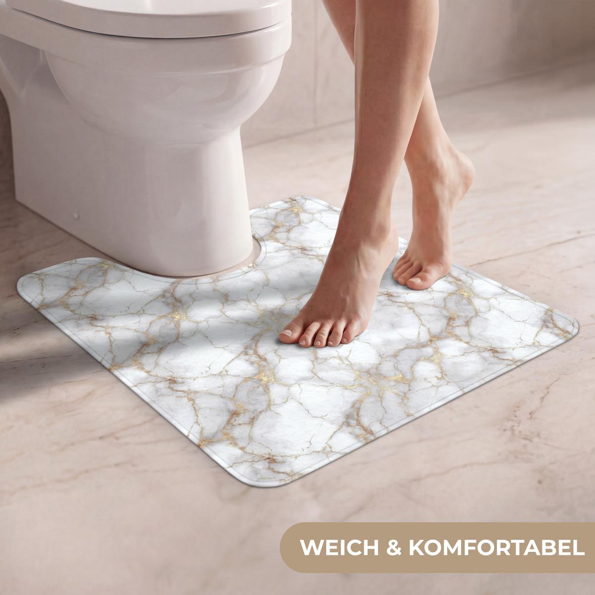 WC-VORLEGER Weiß - Gold - Marmor - Grau Toilettenvorleger 55x60 cm - Weiß, Textil (55/1cm) - OnlyWow