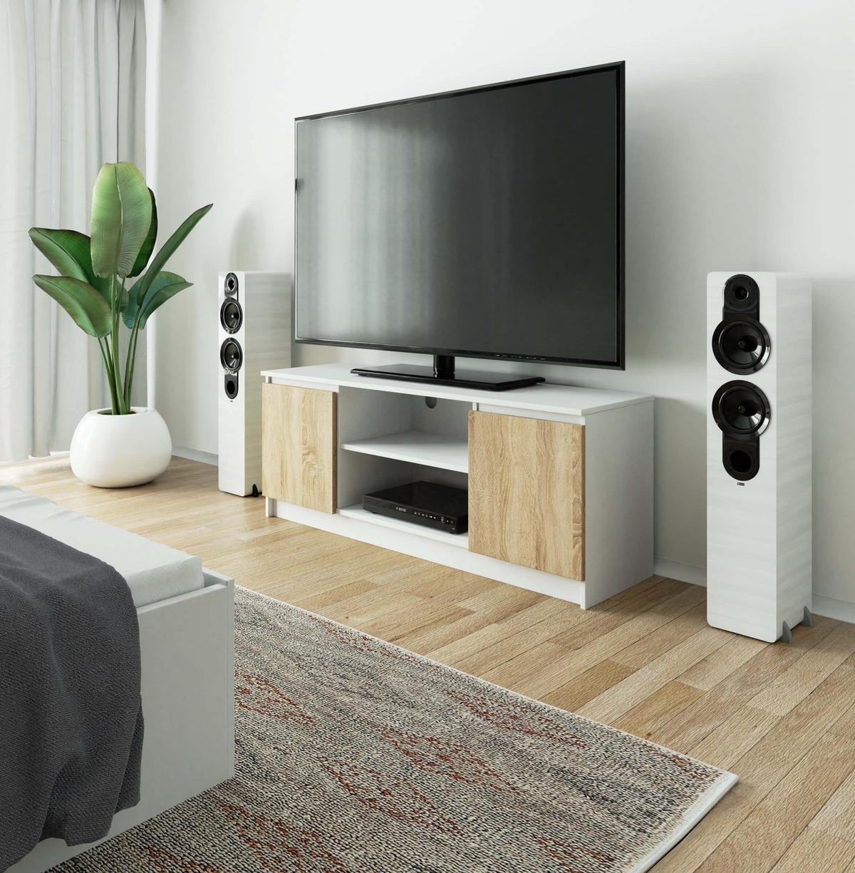 LOWBOARD Weiß, Eiche Sonoma 55/140/40 - Weiß, Holzwerkstoff (140/55/40cm) - RAUMHIRSCH FURNITURE