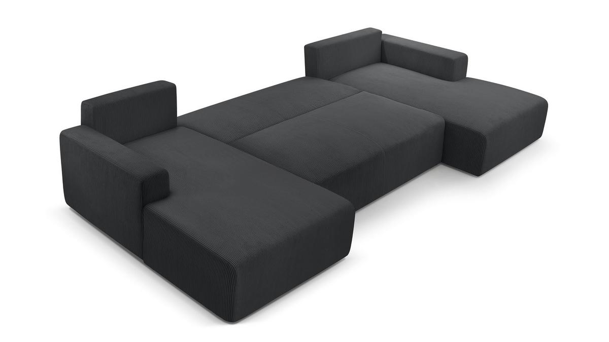 WOHNLANDSCHAFT Catea Dunkelgrau 364/145/85 cm mit Schlaffunktion - Dunkelgrau/Schwarz, Kunststoff/Textil (364/84/145cm) - AX Living