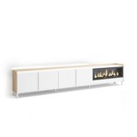 LOWBOARD, Weiß und Eiche, 315/35/61cm, Kamin mit Feuereffekt XXL - Weiß, Holzwerkstoff (315/61/35cm) - Skraut Home