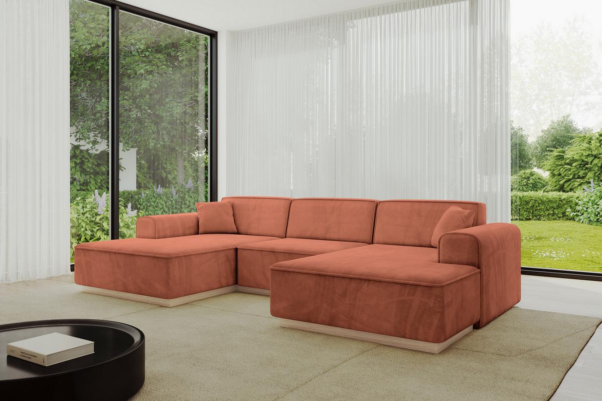 WOHNLANDSCHAFT IREA-U1 - 301x165x80 cm Apricot - Koralle, Holzwerkstoff/Textil (301/80/165cm) - ALTDECOR