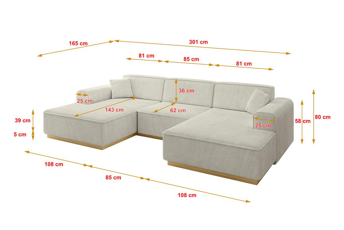 WOHNLANDSCHAFT IREA-U1-v2 - 301x165x80 cm Creme - Ecru/Creme, Holzwerkstoff/Textil (301/80/165cm) - ALTDECOR