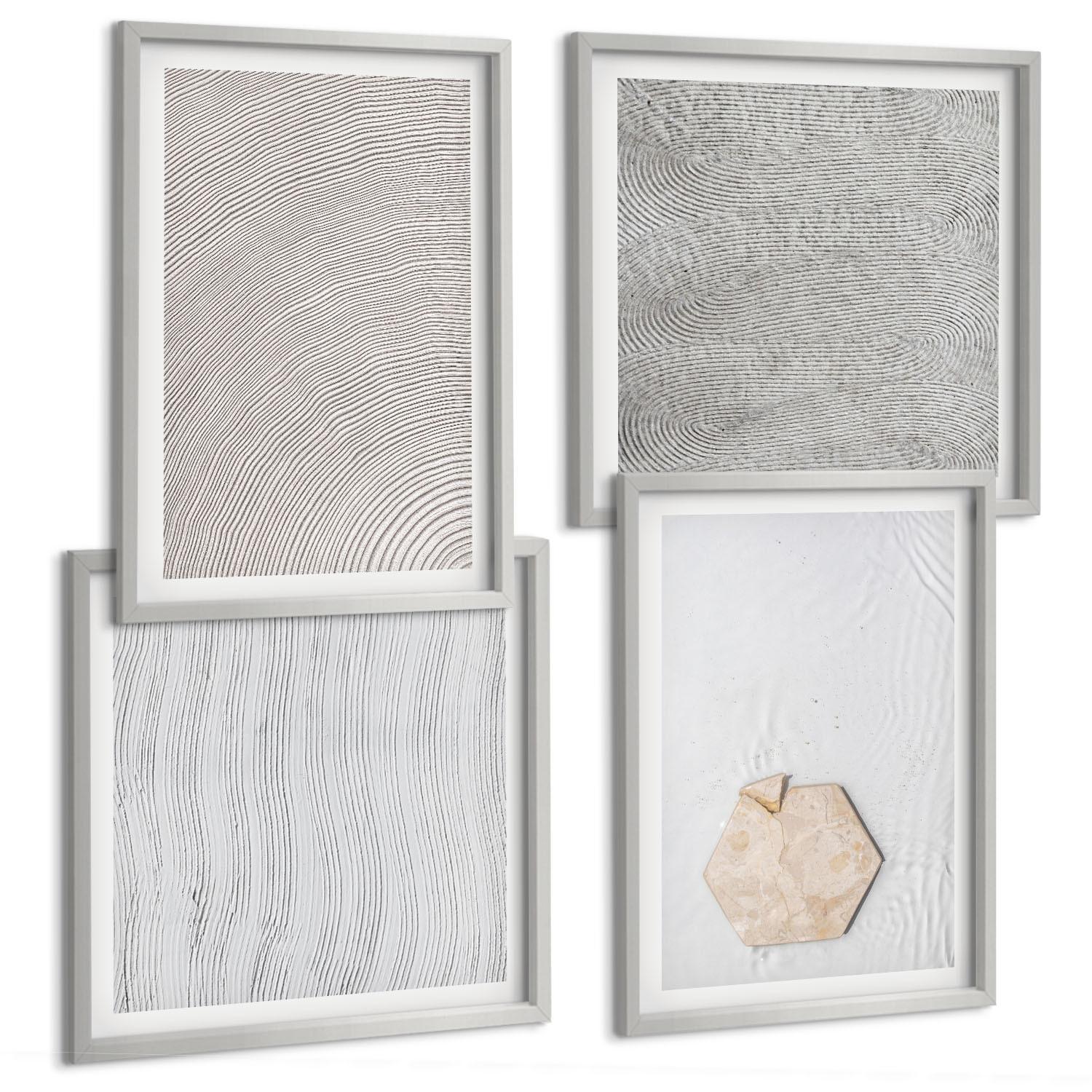 BILDER SET 4er Set - 50x50 cm & 40x60 cm Silberner Rahmen - Leichte Boho-Sandtexturen - Silberfarben, Kunststoff (50/50cm) - TULUP