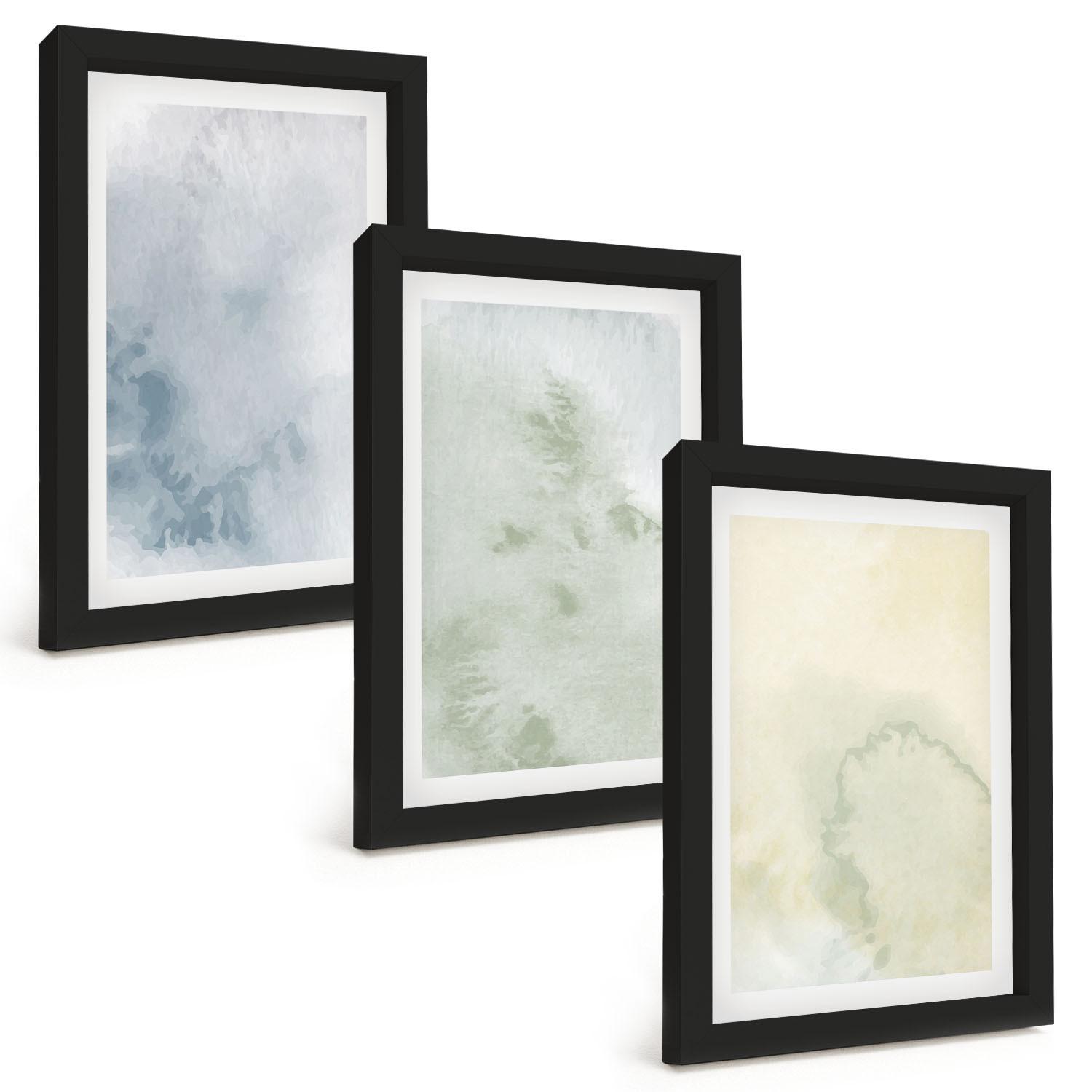 BILDER SET 3er Set - 20x30 cm Schwarzer Rahmen - Pastellfarben auf Leinwand - Schwarz, Kunststoff (20/30cm) - TULUP