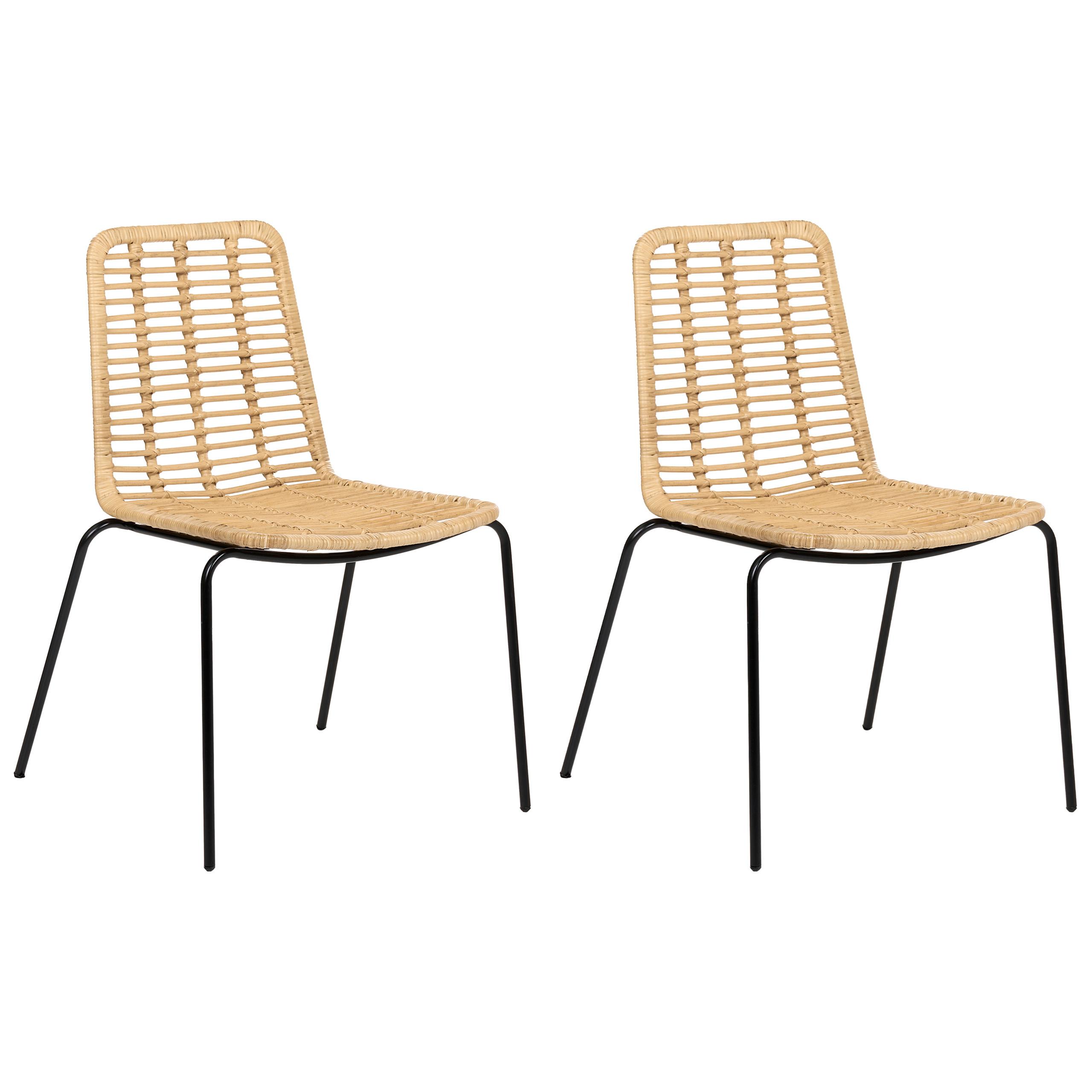 ESSZIMMERSTUHL 2er Set Rattan Naturfarben Taos - Naturfarben, Naturmaterialen (56/82/55cm) - Beliani