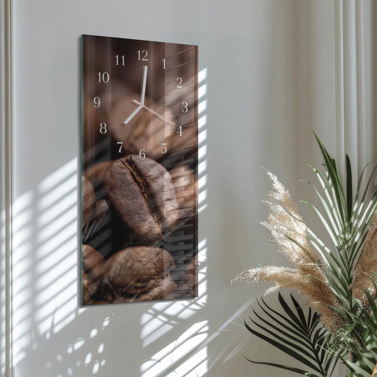 WANDUHR aus Glas 30x60 cm - Kaffeebohnen - Braun, Glas (30/60/0.4cm) - TULUP