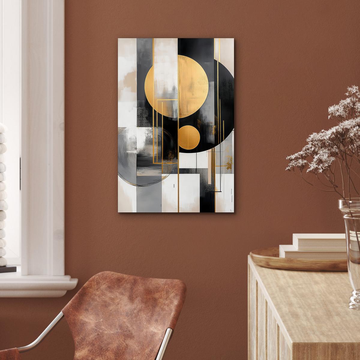 METALLBILD Abstrakt - Gold - Silber - Formen - Ästhetisch - Modern Deko Schlafzimmer 40x60 cm - Goldfarben, Metall (40/60cm) - MuchoWow