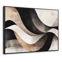 LEINWAND Bilder mit Rahmen - Abstrakt - Wellen - Schwarz - Verwittert - 70x50 - Trüffeleichefarben, Textil (70/50cm) - MuchoWow