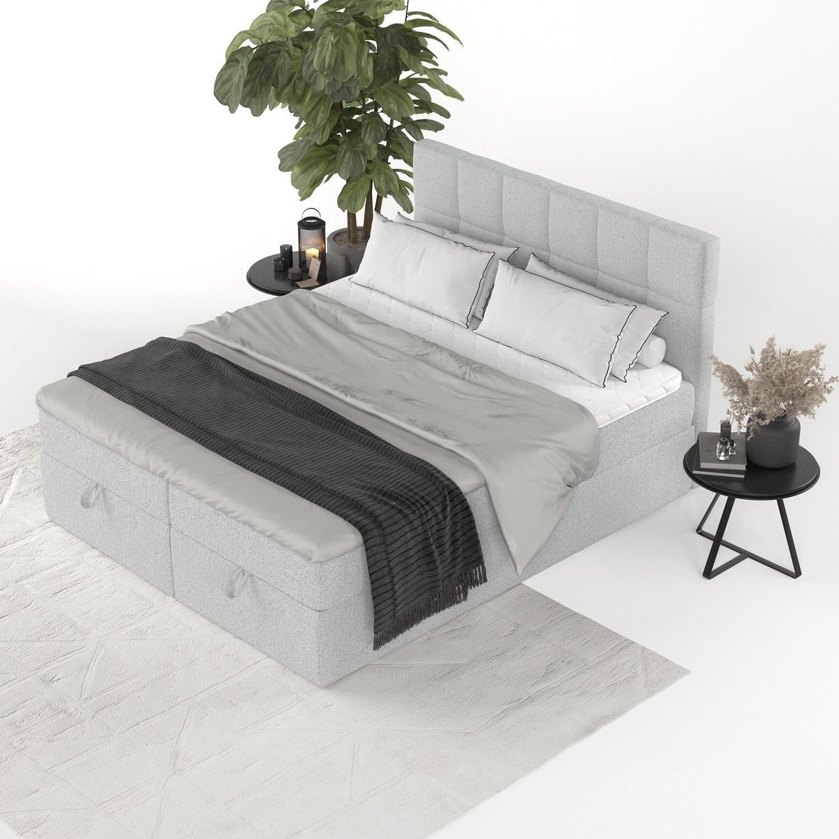 BOXBETT Savio 140/200 cm Hellgrau im Riva Stoff - Hellgrau/Schwarz, Holz/Holzwerkstoff (140/200cm) - AltaBeds