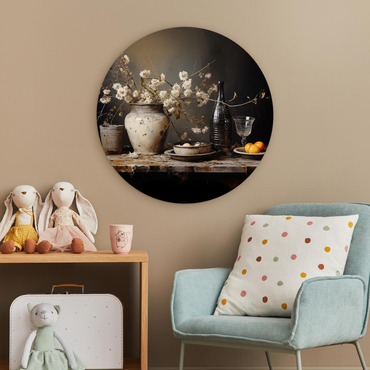WANDBILD Stilleben - Blumen - Blumenstrauß - Vase - Wein Wanddeko Schlafzimmer 60x60 cm - Mokka, Kunststoff (60/60cm) - MuchoWow