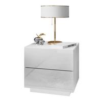 NACHTTISCH LINA LUX mit Hochglanzplatte, LED, Push Open - Weiß, Holzwerkstoff (45/48/39cm) - Lookway