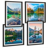 BILDER SET 4er Set - 50x50 cm & 40x60 cm Schwarzer Rahmen - Naturlandschaft der Bergseen - Schwarz, Kunststoff (50/50cm) - TULUP