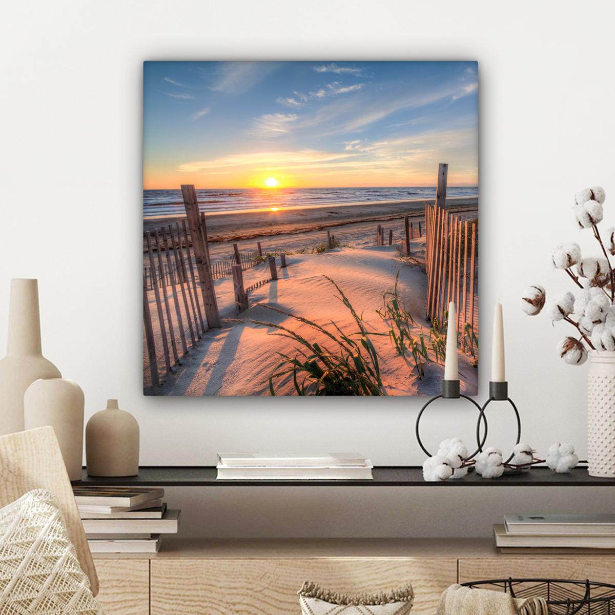 LEINWANDBILD Strand - Meer - Düne - Sonnenuntergang - Landschaft Wandbild Wohnzimmer 50x50 cm - Beige, Textil (50/50cm) - MuchoWow