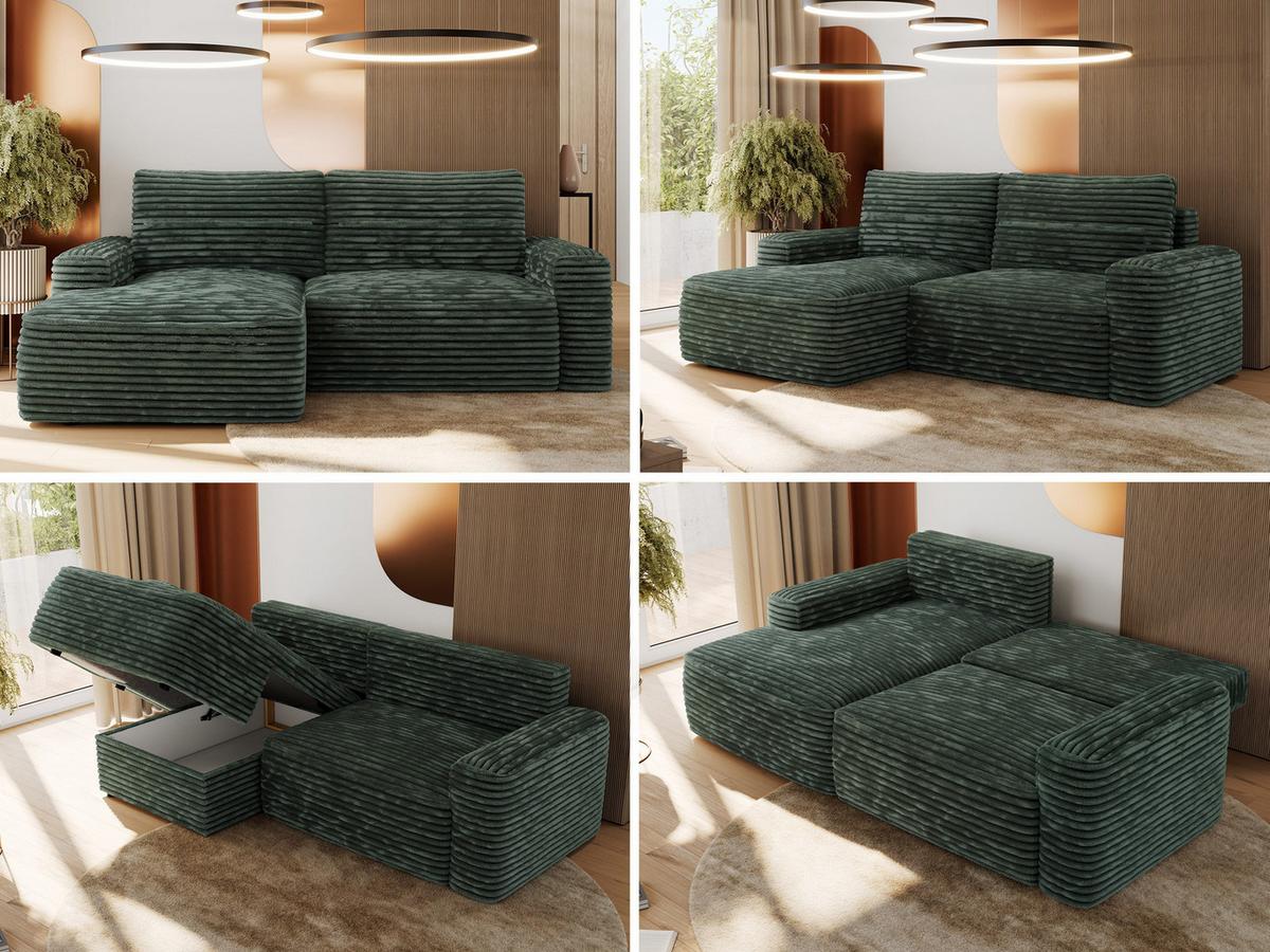 ECKSOFA BELLUNO L Grün Cord - Links - Schwarz/Grün, Textil (144/233cm) - MKS
