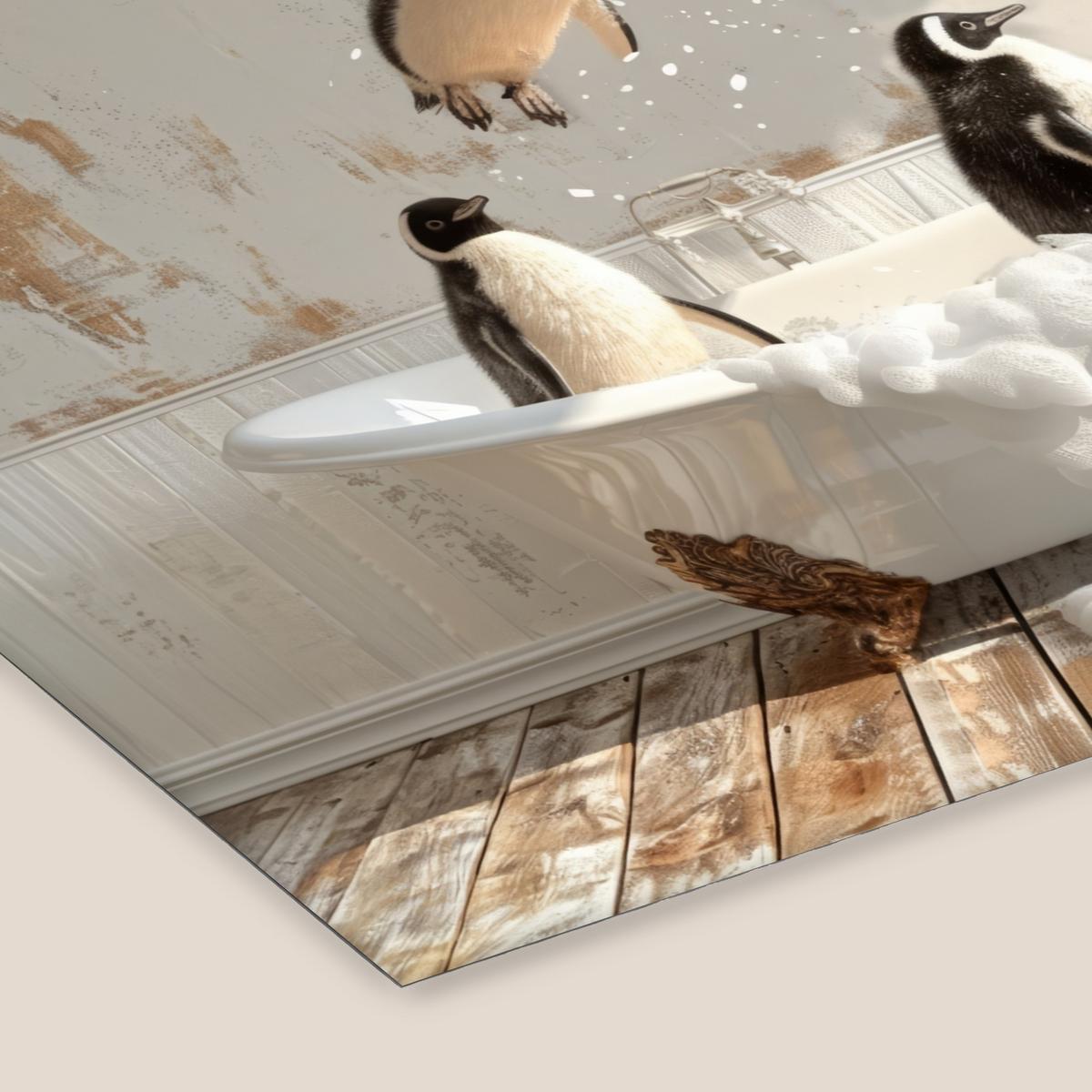 POSTER MIT RAHMENGERAHMTES BILD Vintage - Pinguin - Badewanne - Schaumstoff 40x30 cm - Schwarz, Papier (40/30cm) - MuchoWow