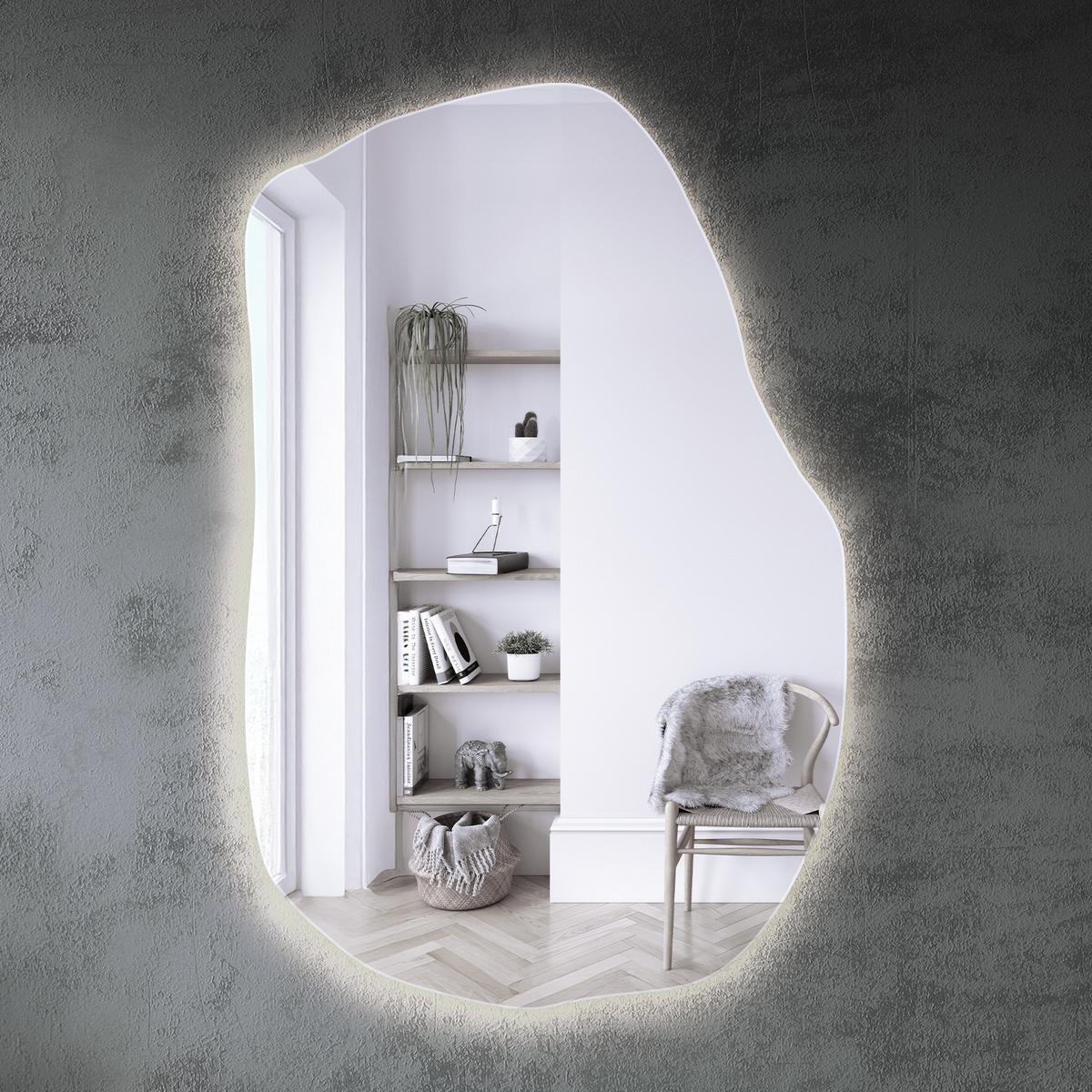 LED SPIEGEL 100 x 65 cm Unregelmäßige Form Neutralweiß 4000K - Transparent, Glas (100/65/0.4cm) - TULUP