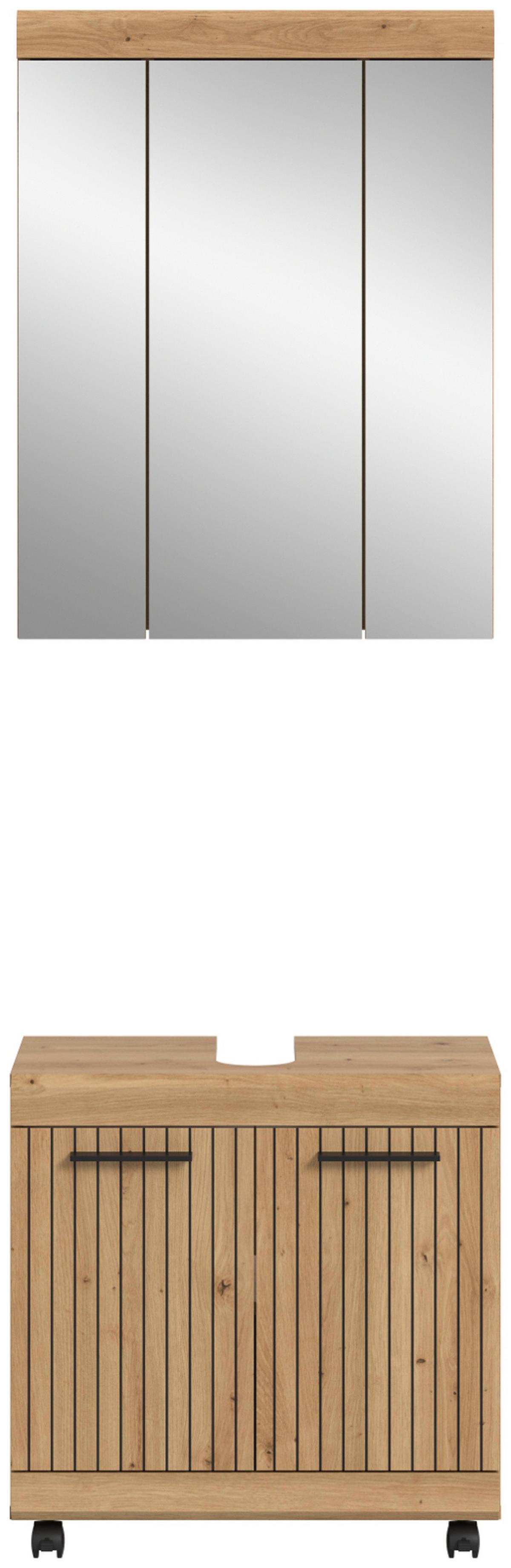 BADMÖBEL-SET Eiche Artisan Set 2-teilig 60 x 191 cm, Badkombination modernes Design - Schwarz/Eiche Artisan, Glas/Holzwerkstoff (60/191/34cm) - Inn.Furn