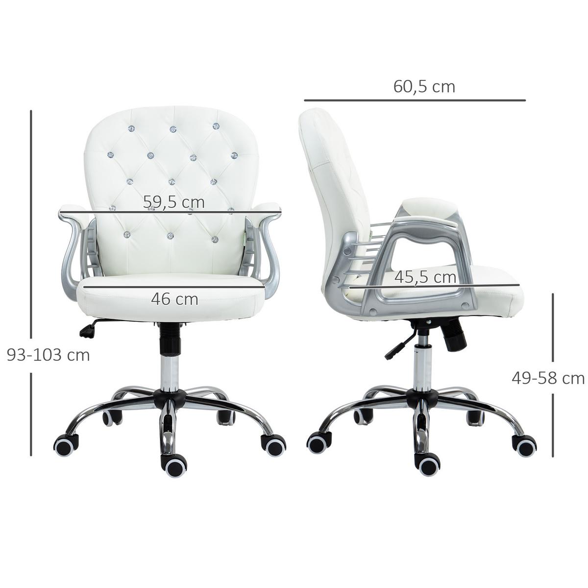 BÜROSTUHL, Ergonomisch Schreibtischstuhl mit Armlehne, Gepolsterter Rückenlehne - Weiß, Kunststoff (60.5/103/59.5cm) - Vinsetto