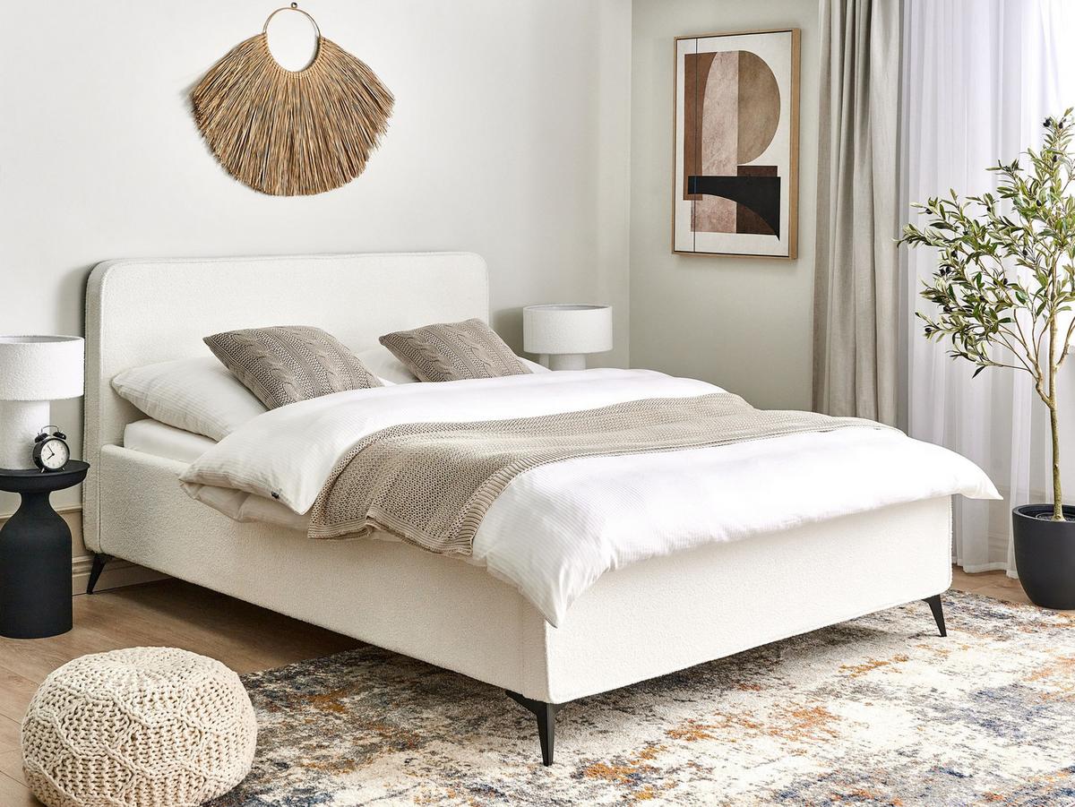 POLSTERBETT mit Lattenrost 160x200 cm Weiß Valognes - Creme, Textil (160/200cm) - Beliani