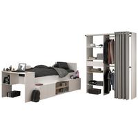 KINDERZIMMER weiß, Eiche 2-teilig, Jugendzimmer-Set mit Stauraumbett und Kleiderschrank - Eichefarben/Weiß, Holzwerkstoff/Metall (241/182/116cm) - Parisot Meuble