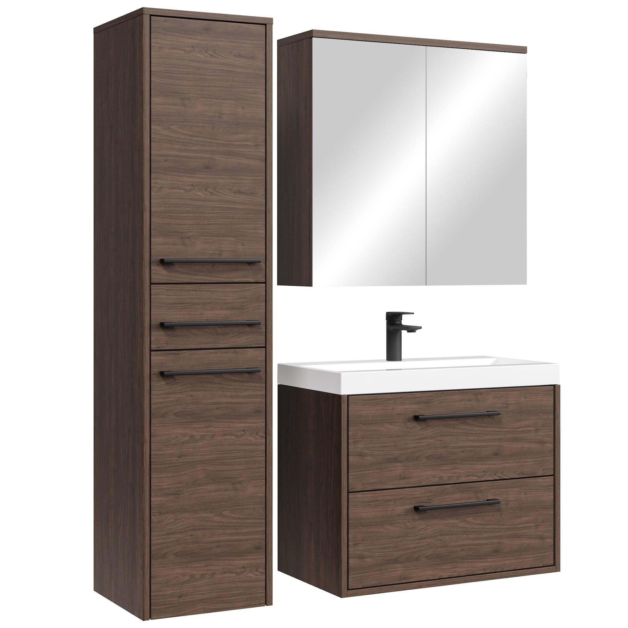 BADMÖBEL-SET Florence 4 Teile Walnuss Braun - 60 x 35 x 51 cm - Eichefarben, Holz (60/51/35cm) - Badplaats
