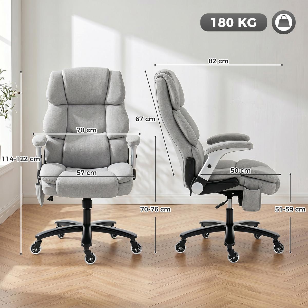 BÜROSTUHL Schneeflanell Hellgrau - Hellgrau, Textil (70/122/82cm) - HOMCOM