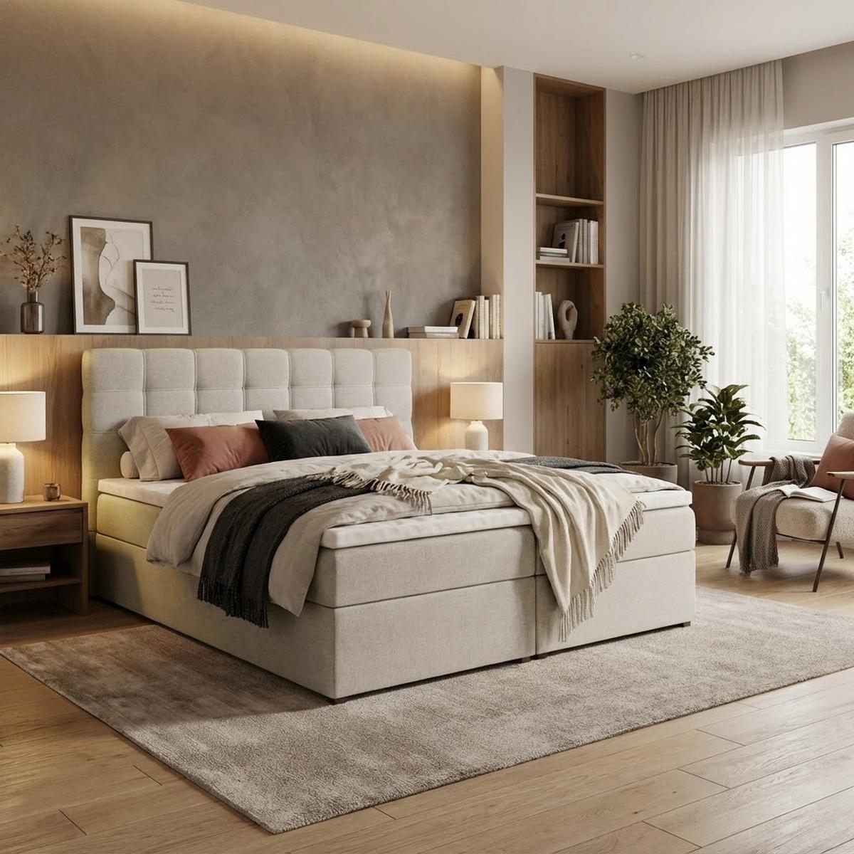 POLSTERBETT Topiq 144/203/103 beige - Beige, Holzwerkstoff/Textil (140/200cm) - Beautysofa