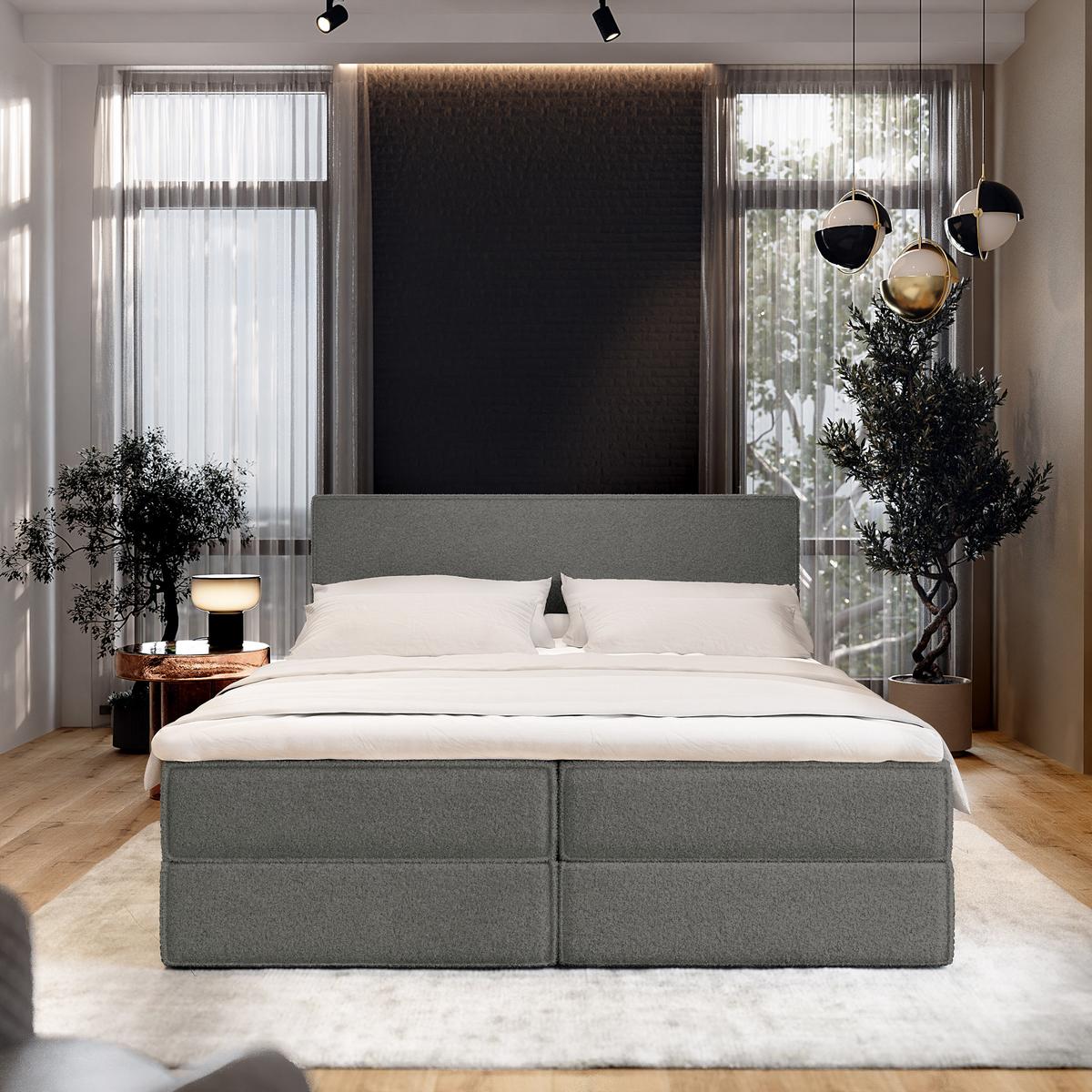 BOXBETT PELLIO 180x200 cm mit Matratze und Topper - Grau - Grau, Holz (180/200cm) - MASSENO