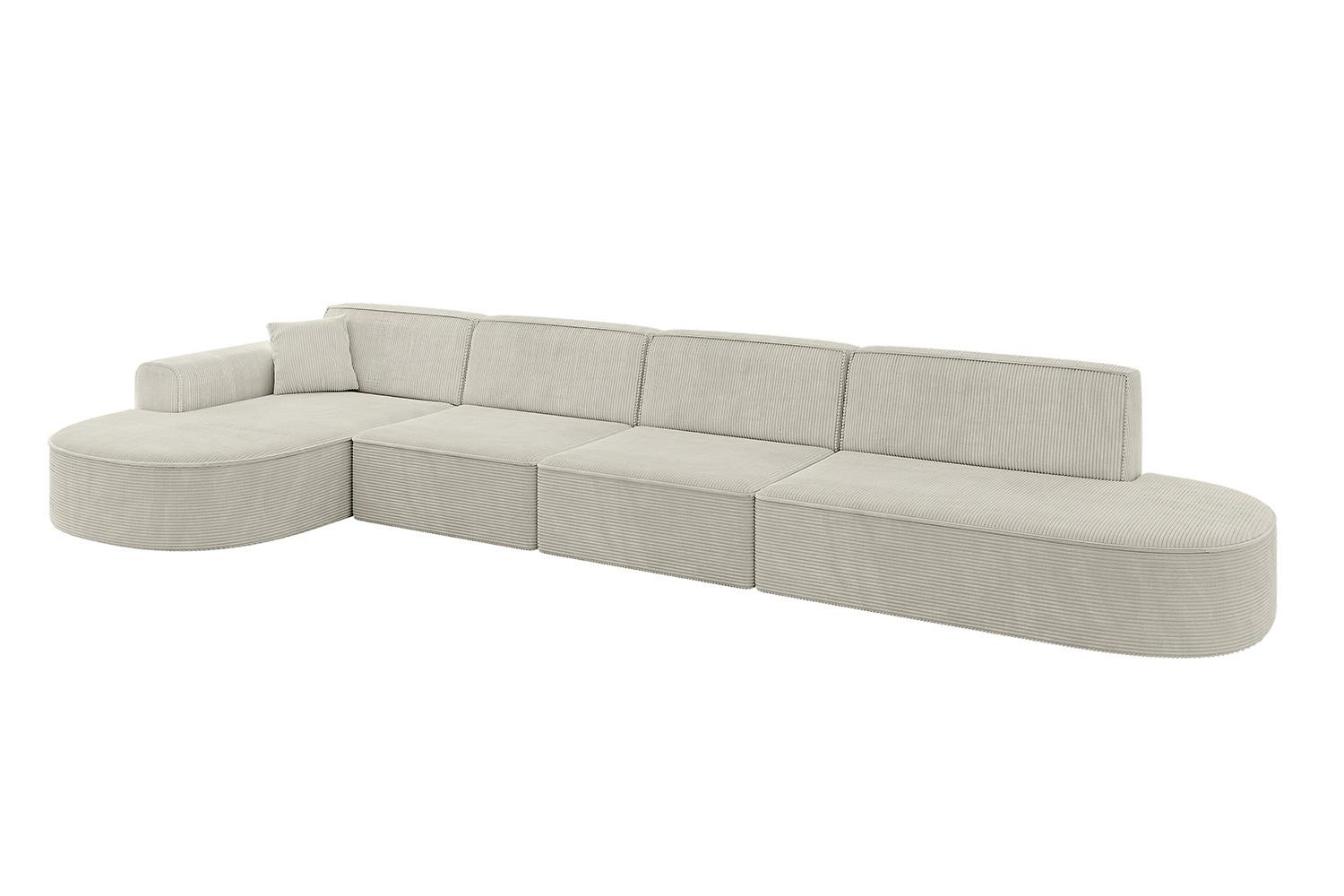 ECKSOFA Ottomane Links MARI-L3 - 413x171x79 cm Creme Cord - Hellgrau/Creme, Holzwerkstoff/Kunststoff (165/406cm) - ALTDECOR