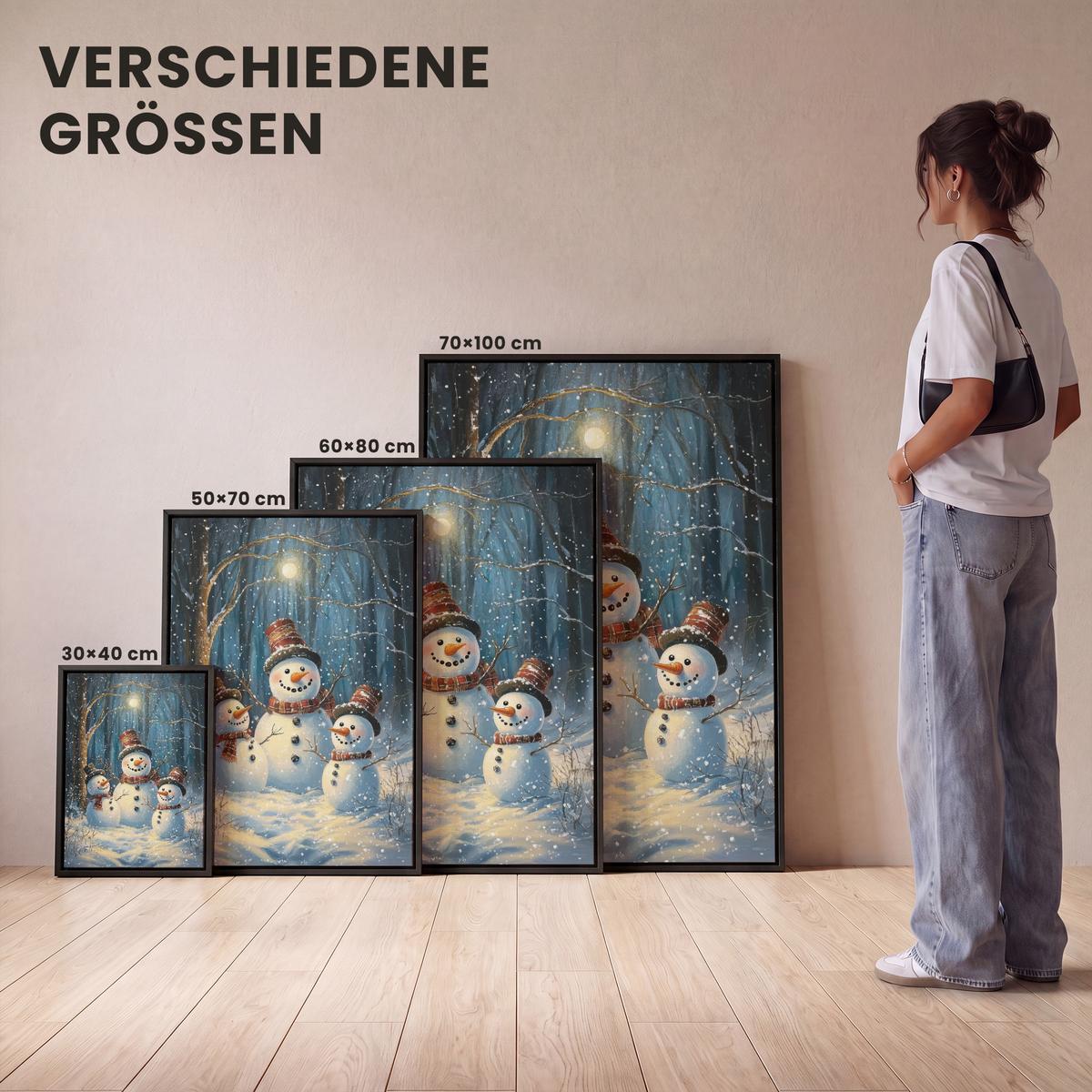 LEINWAND Bilder mit Rahmen - Schneemann - Schnee - Winter - Wald - 30x40 - Hellblau, Textil (30/40cm) - MuchoWow