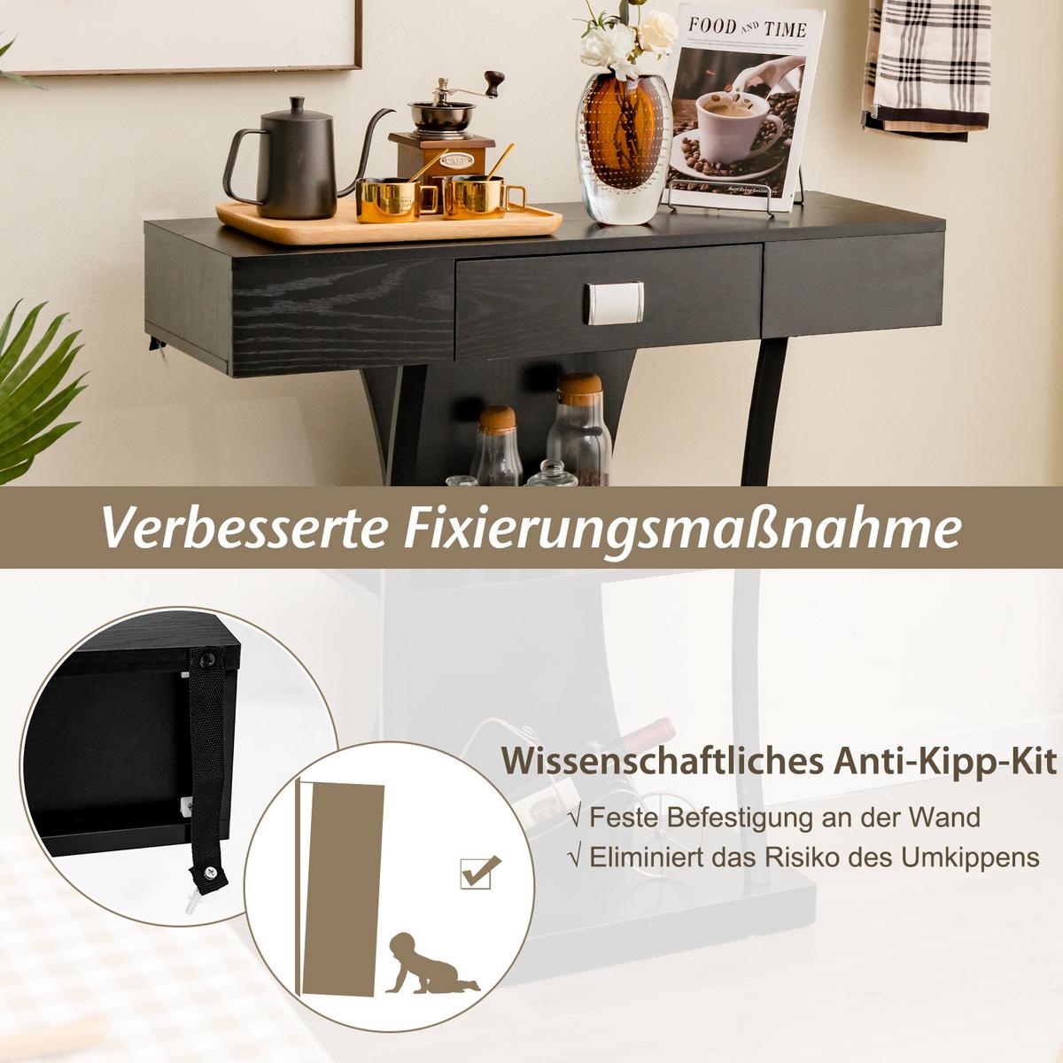 KONSOLENTISCH Schwarz - Schwarz, Holz (30/91/88cm) - COSTWAY