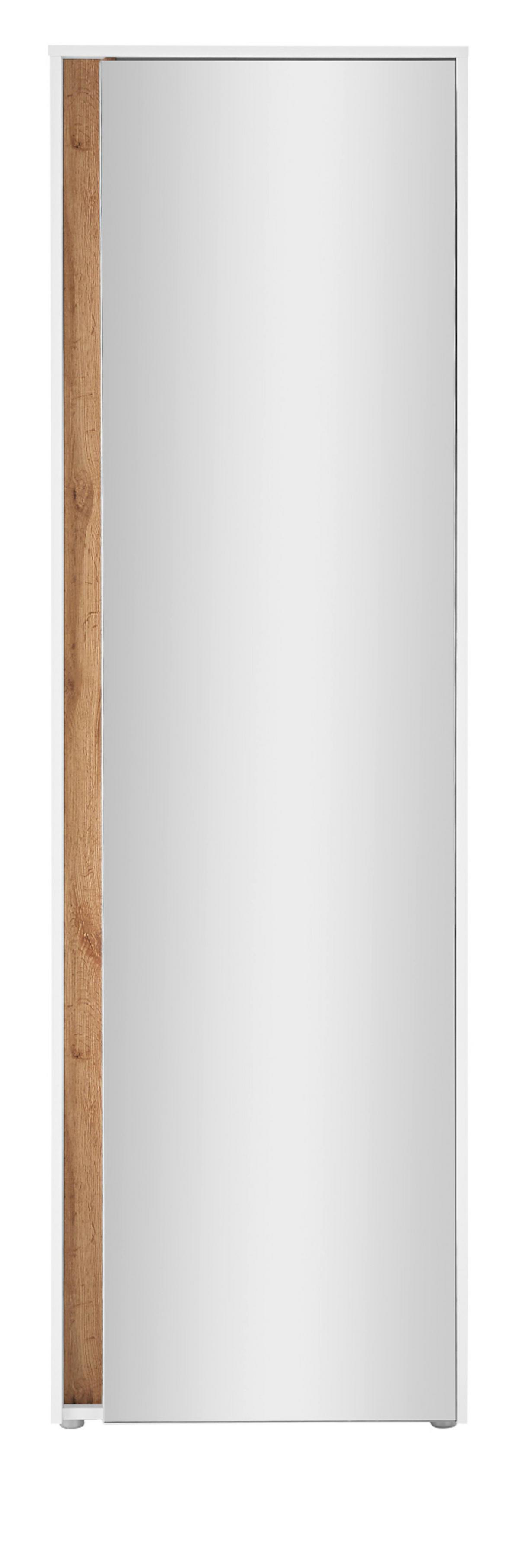 GARDEROBENSCHRANK weiß, Eiche Wotan 60 cm, Schuhschrank mit Spiegel - Eiche Wotan/Schwarz, Holzwerkstoff/Kunststoff (60/200/40cm) - Furn.Design